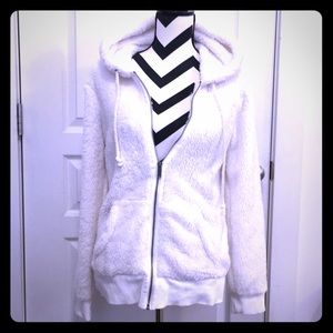 Roxy Zip Up Fuzzy Cream Hoodie Like New!
